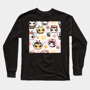 Cute Bee and Flowers Long Sleeve T-Shirt